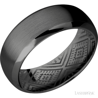 8 mm wide Domed Bevel Zirconium band.