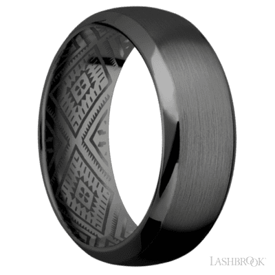 8 mm wide Domed Bevel Zirconium band.