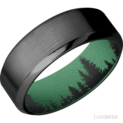 8 mm wide High Bevel Zirconium band featuring a Squatch sleeve.