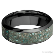 8 mm wide/High Bevel/Zirconium band with one 5 mm Centered inlay of Ocean Jasper.
