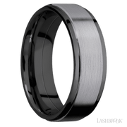 7 mm wide/Flat Grooved Edges/Zirconium band with one 5 mm Raised Centered inlay of Tantalum.