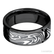 8 mm wide/Flat/Zirconium band with one 6 mm Centered inlay of Kinetic.