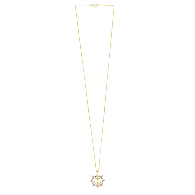 10K Ships Wheel Anchor Necklace