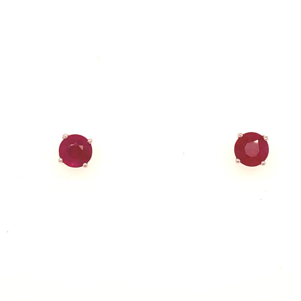 14k White Gold Round Ruby Stud Earrings