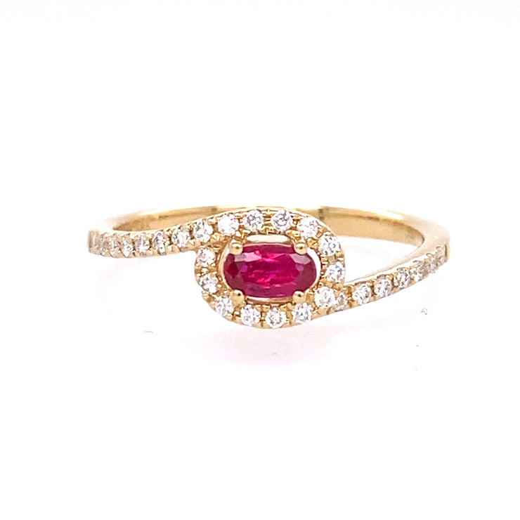14k Yellow Gold Oval Ruby and Diamond Ring