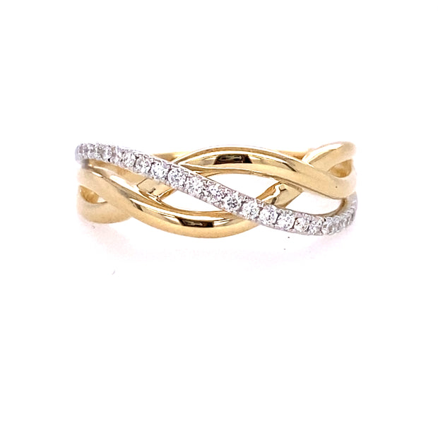 14k Yellow Gold Diamond Fashion Wave Ring