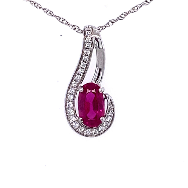 14k White Gold Oval Ruby and Diamond Pendant