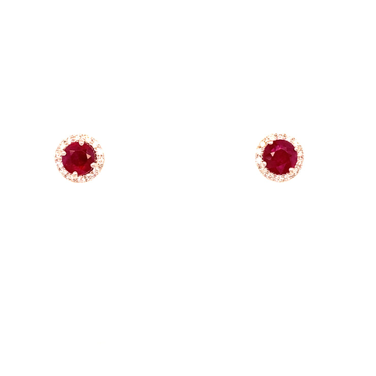 14k White Gold Ruby and Diamond Halo Earrings
