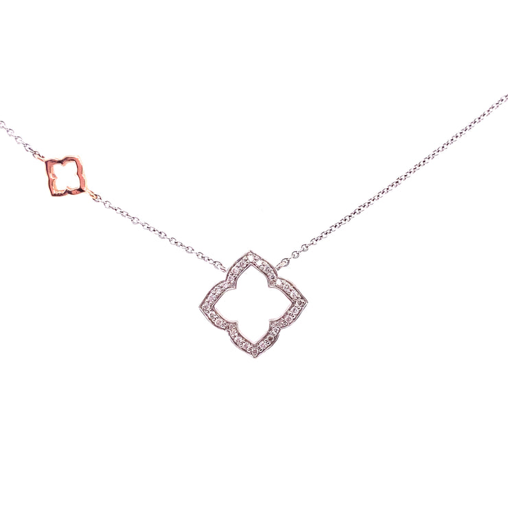 14k White Gold w/ Rose Gold Accent Diamond Necklace