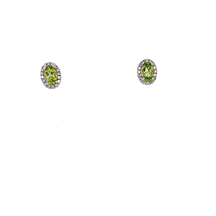 18k White Gold Oval Peridot Earrings with Diamonds