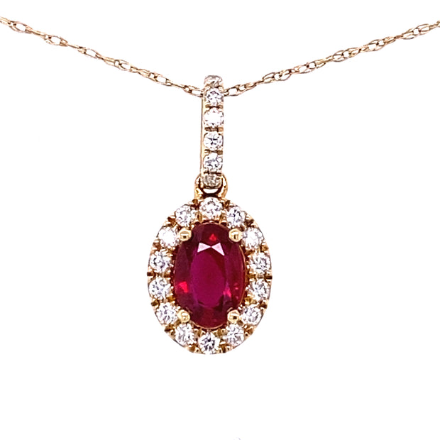 14k Yellow Gold Oval Ruby and Diamond Pendant