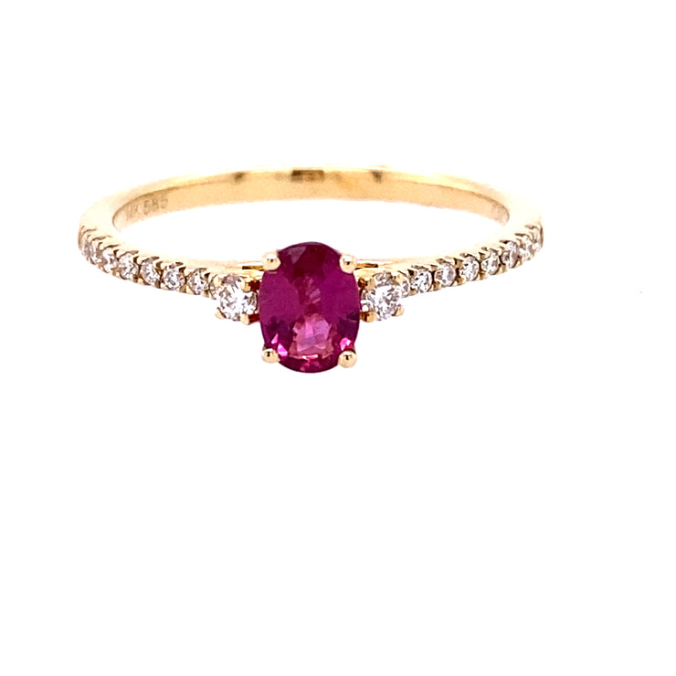18k Yellow Gold Oval Ruby and Diamond Ring