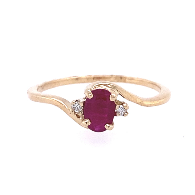 10k Yellow Gold Oval Ruby and Diamond Ring