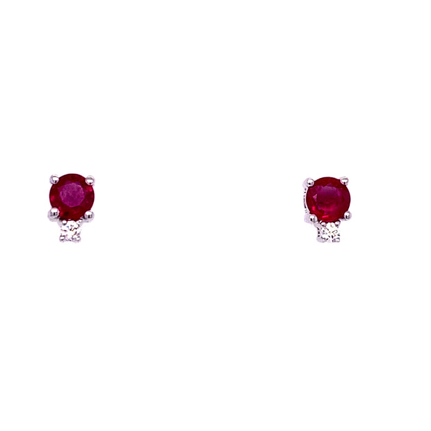 14k White Gold Round Ruby and Diamond Earrings