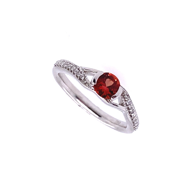 14k White Gold Red Sapphire Ring with Diamonds