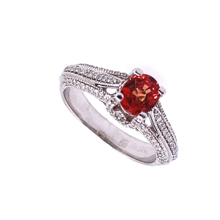 14k White Gold Natural Red Sapphire and Diamond Ring