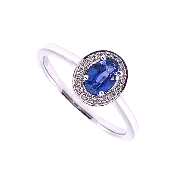 14k White Gold Oval Sapphire and Diamond Ring