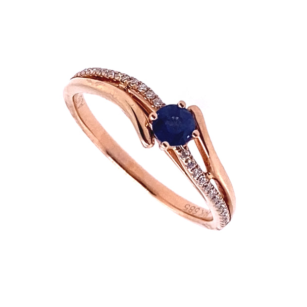 14k Rose Gold Blue Sapphire Ring with Diamonds