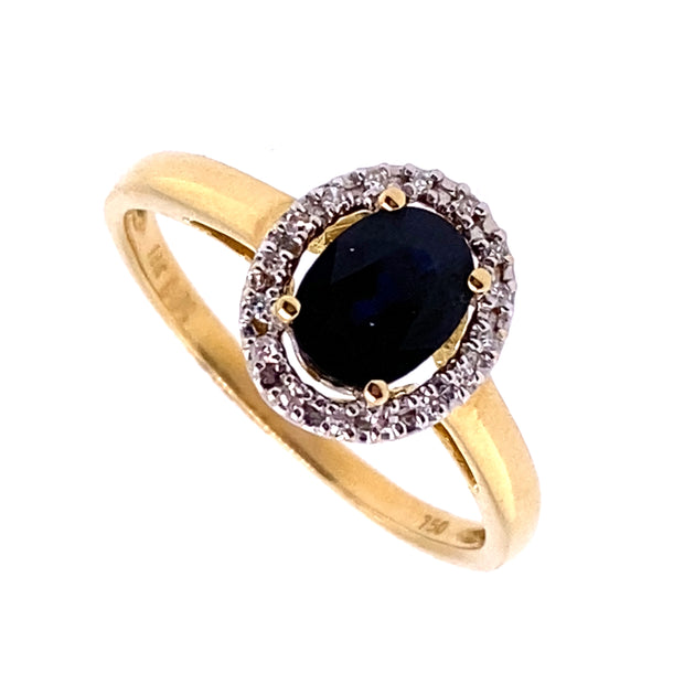 18k Yellow Gold Oval Sapphire and Diamond Ring