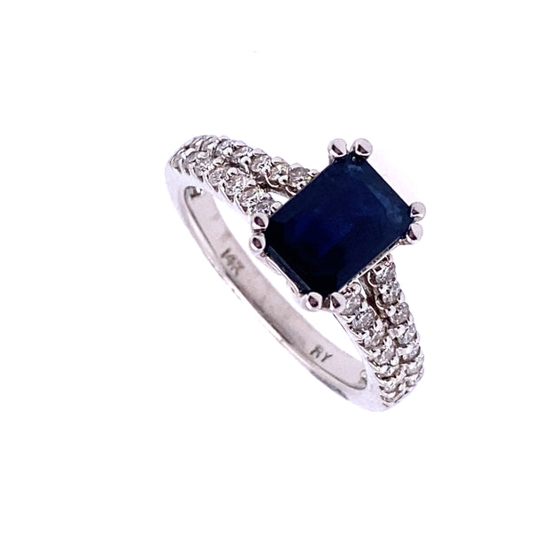 14k White Gold Sapphire Ring with Diamonds
