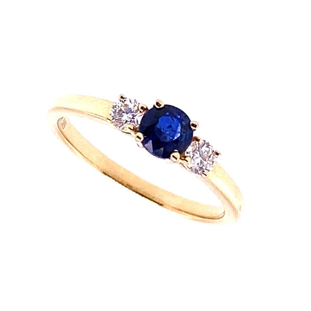 14k Yellow Gold Blue Sapphire and Diamond Ring