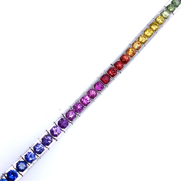 14k White Gold Rainbow Sapphire Bracelet
