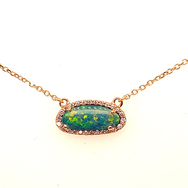 14k Yellow Gold Boulder Opal Necklace with Diamonds